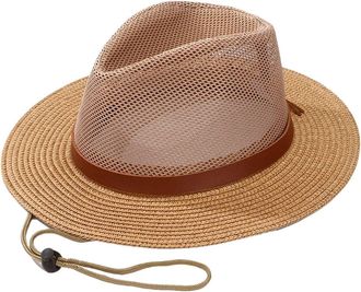 Generic Summer Hat for Man Sun Hat Outdoor Mesh Formal Hat Women Seaside Holiday Wide Brim Strawhat khaki