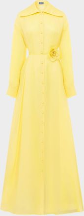 LEO LIN Josephine Tie-Waist A-Line Silk Shirt Gown