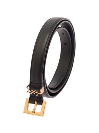 Saint Laurent Womens Leather Belt With Gancini Buckle - Black Calf