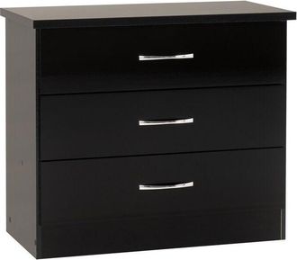 Seconique Seconique - Nevada 3 Drawer Chest - L40 x W81 x H70.5 cm - Black Gloss