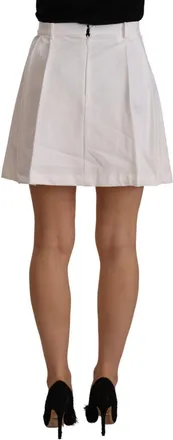 Ermanno Scervino Womens White High Waist A-Line Mini Cotton Skirt Elastane