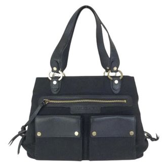 Bulgari Pre-owned Logo Mania Maxi Lettere Canvas Leather Tote Bag - Dames - Pre-owned - Zwart - Maat: ONE Size Leer