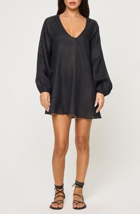 L*Space Boat Trip Linen Cover-Up Tunic in Black at Nordstrom Rack, Size X-Small