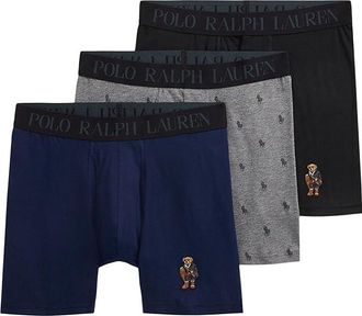 Polo Ralph Lauren Bear Boxer Brief 3-Pack Mens Underwear Cruise Navy/Charcoal Heather Polo Black AOPP/Polo Black : SM, Cotton/Modal/Spandex