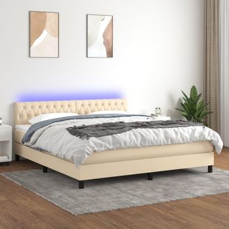 vidaXL Vidaxl - Cama Box Spring Colch&oacute;n Y Luces Led Tela Crema 180x200 Cm