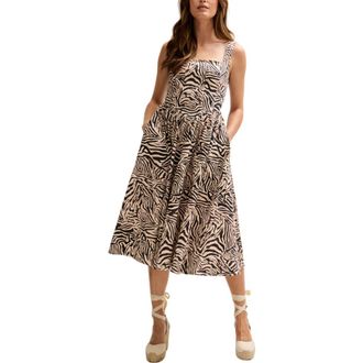 Lily And Lionel Hayley Corset Inspired Midi Dress in Zebra Print at Nordstrom, Size 12