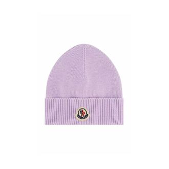 Moncler Ribbed Logo-Patch Beanie - unisex - Moncler - Accessories - Purple - 3XS - Accessories