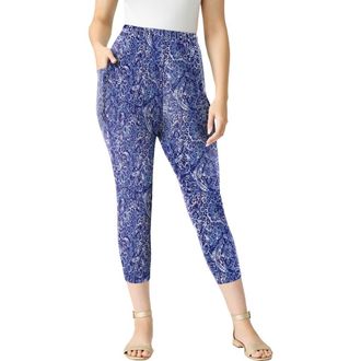 Roaman's Side-Pocket Essential Capri Legging in Navy Viny Paisley at Nordstrom, Size 32