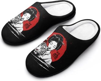 Generic Japanese Geisha Tiger Sun Fashion Cotton Slippers for Women Memory Foam House Slippers Non-Slip House Bedroom Shoes