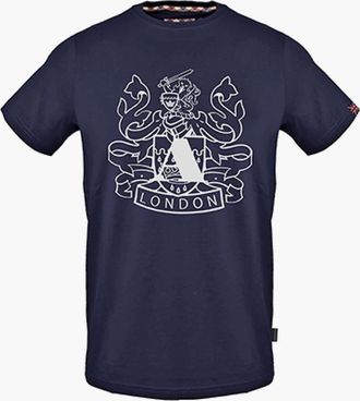 Aquascutum Mens Crew Neck Ribbed Collar Short Sleeve Jersey T-Shirt - Navy - Size: 2X large