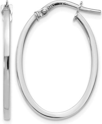 Diamond2Deal 10K White Gold Oval Shape Hoop Earrings