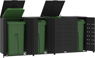 vidaXL Vidaxl - Cobertizo De 4 Contenedores De Basura Acero Negro 276x79x117 Cm