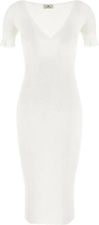 Elisabetta Franchi Abito midi in maglia a coste - Bianco