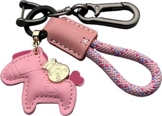 Generic Horse Keychain Accessory - PU Leather Cartoon Horse Pendant, Metal Key Ring with Rope, Zipper Bag Charm, Travel and Commuting Ornament | Stylish Backp