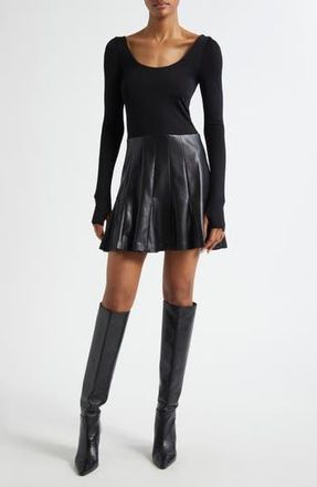 Alice & Olivia Chara Long Sleeve Mixed Media Minidress in Black at Nordstrom Rack, Size 2