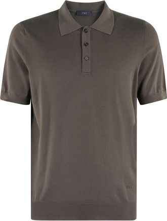 Fay Katoenen Gebreid Poloshirt - Heren - Polos - Bruin - S - Katoen - Tops