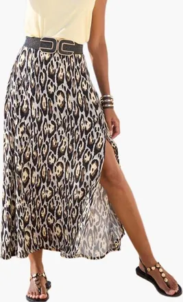 Lascana Side Slit Midi Skirt in Black & Grey at Nordstrom, Size 12