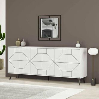 Dmora Aparador Elysium, Bufé de salón, Aparador de salón, Despensa de cocina, 184x35h77 cm, Blanco, con embalaje reforzado - Dmora
