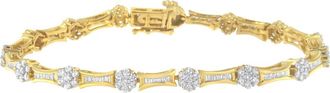 House of Brilliance 10K Gold 2.00 cttw Round and Baguette-Cut Diamond Link Bracelet in Yellow at Nordstrom