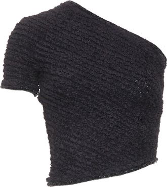 Emporio Armani 1999 Runway black shirred ruffle beaded asymmetric top IT38 XS