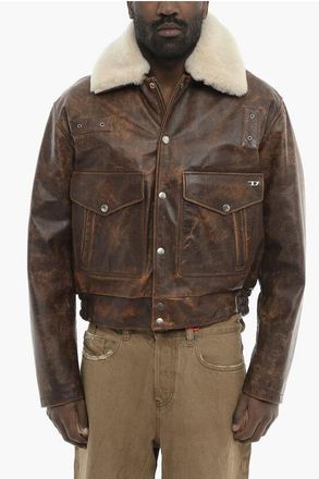 Diesel Leather Jacket L-MUDDY With Fur Collar size L