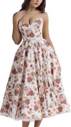 Generic Cocktail Dresses for Women,Sexy Spaghetti Straps Dresses,Womens Club and Night Out Dresses Flowy Midi Dress (Red Flower,M)