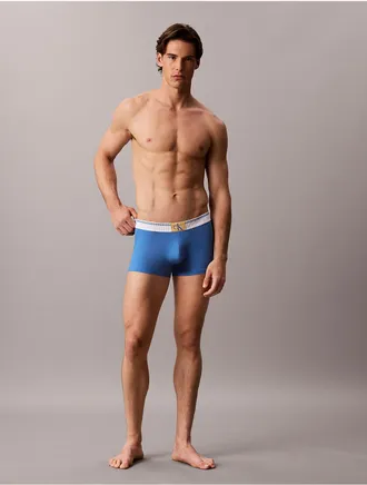 Calvin Klein Mens Graphic Monogram Microfiber Stretch Rib Low Rise Trunk - Blue - XL