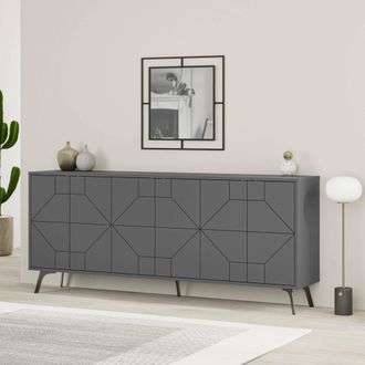 Dmora Credenza Earl, Aparador 6 Estantes, 12 Espacios, 6 Puertas, 184x35x77h Cm Negro Antracita