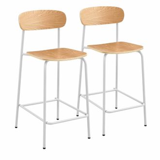 Oviala Lote de 2 sillas altas de metal y madera, blanco