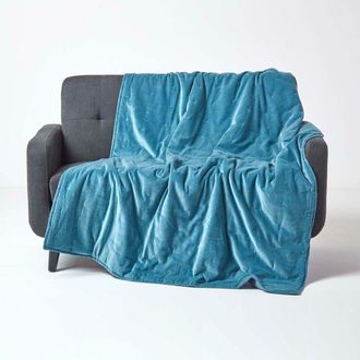 Homescapes Homescapes - Blue Velvet Quilted Throw, 150 x 200 cm