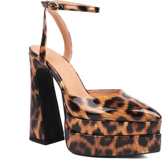 Generic Womens Platform High Heels, Leopard Pattern Pointed Toe Sandals, 15cm Block Heel with 5cm Waterproof Platform (brown, Adult, Women, 5.5, Numeric, UK F