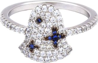 APM Monaco Ladies Sterling Silver With White / Blue Crystal Ring, Size 54