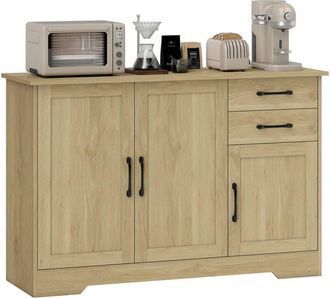 HOMCOM aparador 3 puertas, aparador para salón moderno, con 2 cajones, estante ajustable, para comedor, entrada, dormitorio, natural, 120x38x79 cm