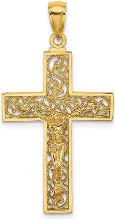 Diamond2Deal 10k Yellow Gold Textured Swirl Design Crucifix Charm