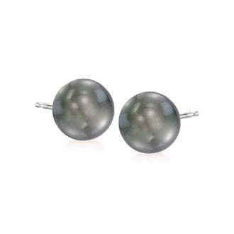 Ross-Simons 9-10mm Black Cultured Tahitian Pearl Earrings in 14kt White Gold
