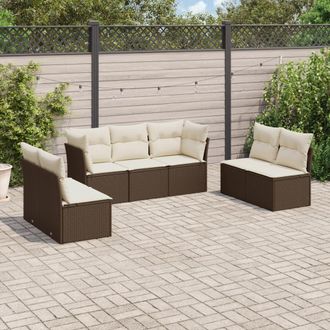 vidaXL Juego De Sof&aacute;s De Jard&iacute;n 7 Piezas Con Cojines Rat&aacute;n Pe Marr&oacute;n Vidaxl