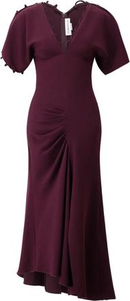 Victoria Beckham Ruched Midi Dress - Dames - Casual kleedjes - Rood - XS - Kleedjes