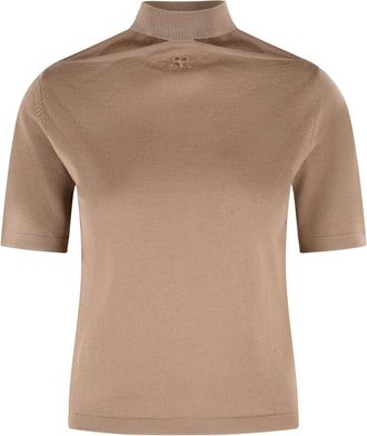 Courr&egrave;ges Brown Merino Wool Turtleneck Sweater