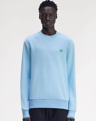 Fred Perry Mens Crew Neck Sweatshirt in Light Blue Cotton - Size Large
