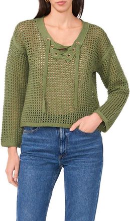 Vince Camuto Open Stitch Lace-Up Top in Dark Green at Nordstrom Rack, Size X-Large