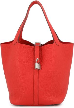 Herm&egrave;s Picotin Silver Taurillon Clemence Leather Handbag Tote Bag (Pre-Owned)