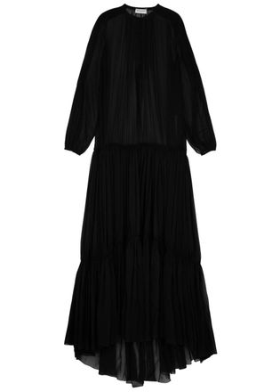 Saint Laurent Womens Black Silk-tulle Floor-length Style Gown - Size 12 & Full Flared Skirt