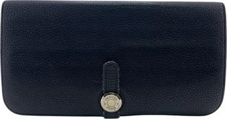 Herm&egrave;s Black Leather Long Wallet (Bi-Fold) (Pre-Owned)
