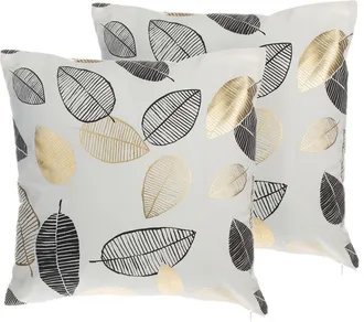 Beliani Beliani - Conjunto De 2 Cojines Decorativos Con Patr&oacute;n De Hoja De Algod&oacute;n Negro Y Dorado 45 X 45 Cm Estilo Glamour Decoraci&oacute;n Moderna Lotus
