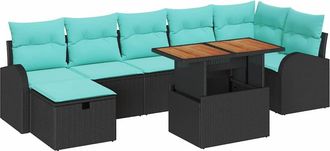 vidaXL Conjunto De Sof&aacute; De Jard&iacute;n 8 Uds. Negro Rat&aacute;n Sint&eacute;tico Vidaxl