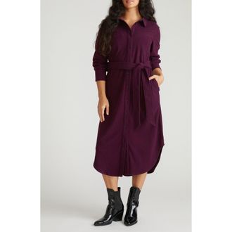 Universal Standard Morgan Long Sleeve Stretch Flannel Midi Shirtdress in Gamay Burgundy at Nordstrom, Size Xs