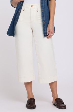 NYDJ Brigitte Patch Pocket High Waist Wide Leg Capri Jeans in Vintage White at Nordstrom, Size 12P