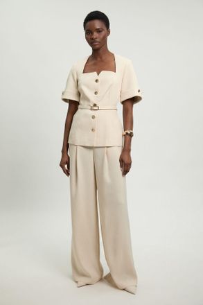 Karen Millen Womens Viscose Blend Wide Leg Tailored Trouser - Cream - Size 10 UK