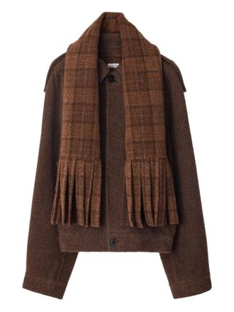 Burberry detachable-scarf button-closure jacket - men - Fabric - 48 - Brown