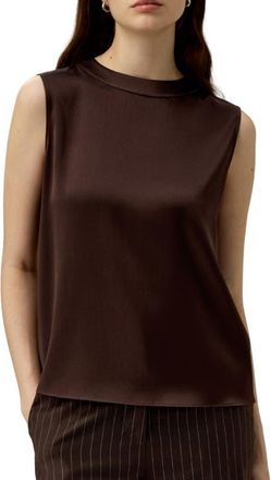 LilySilk Sleeveless Round Neck Silk Top in Dark-Brown at Nordstrom, Size X-Large